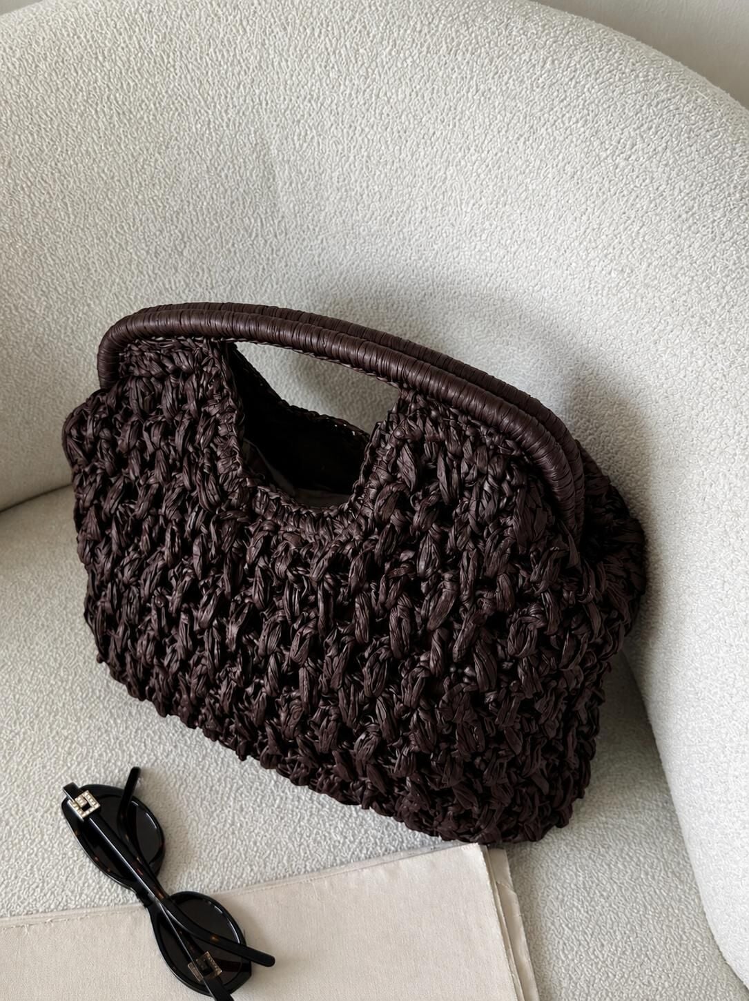 KADIN HASIR CLUTCH EL ÇANTASI ACI KAHVERENGİ